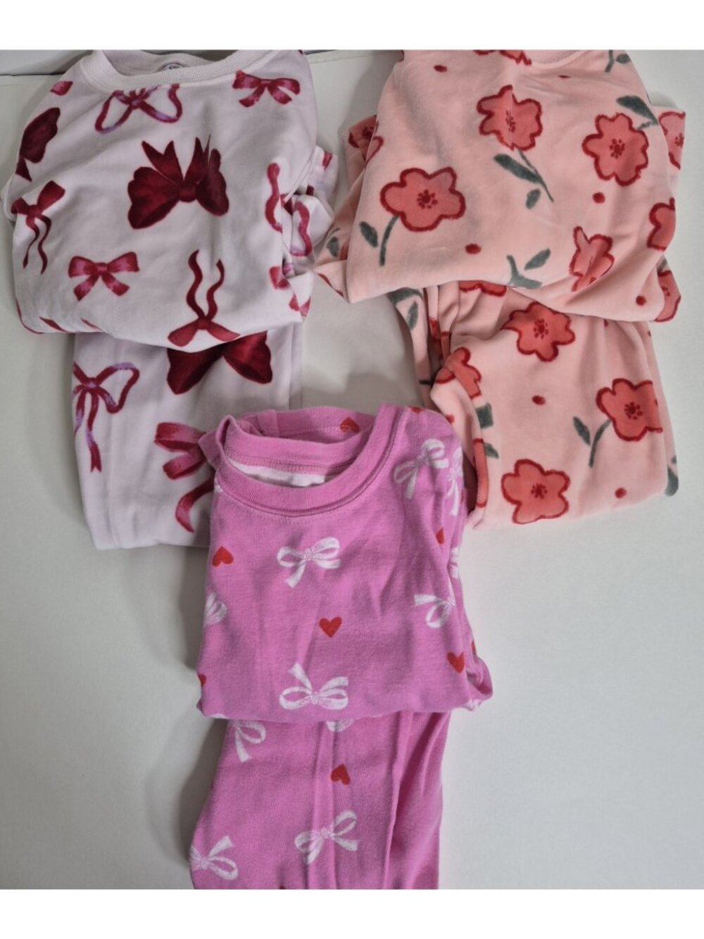 3 Pair Pink And Red Toddler Girl Pajama Set Size 3T Ribbon And Floral